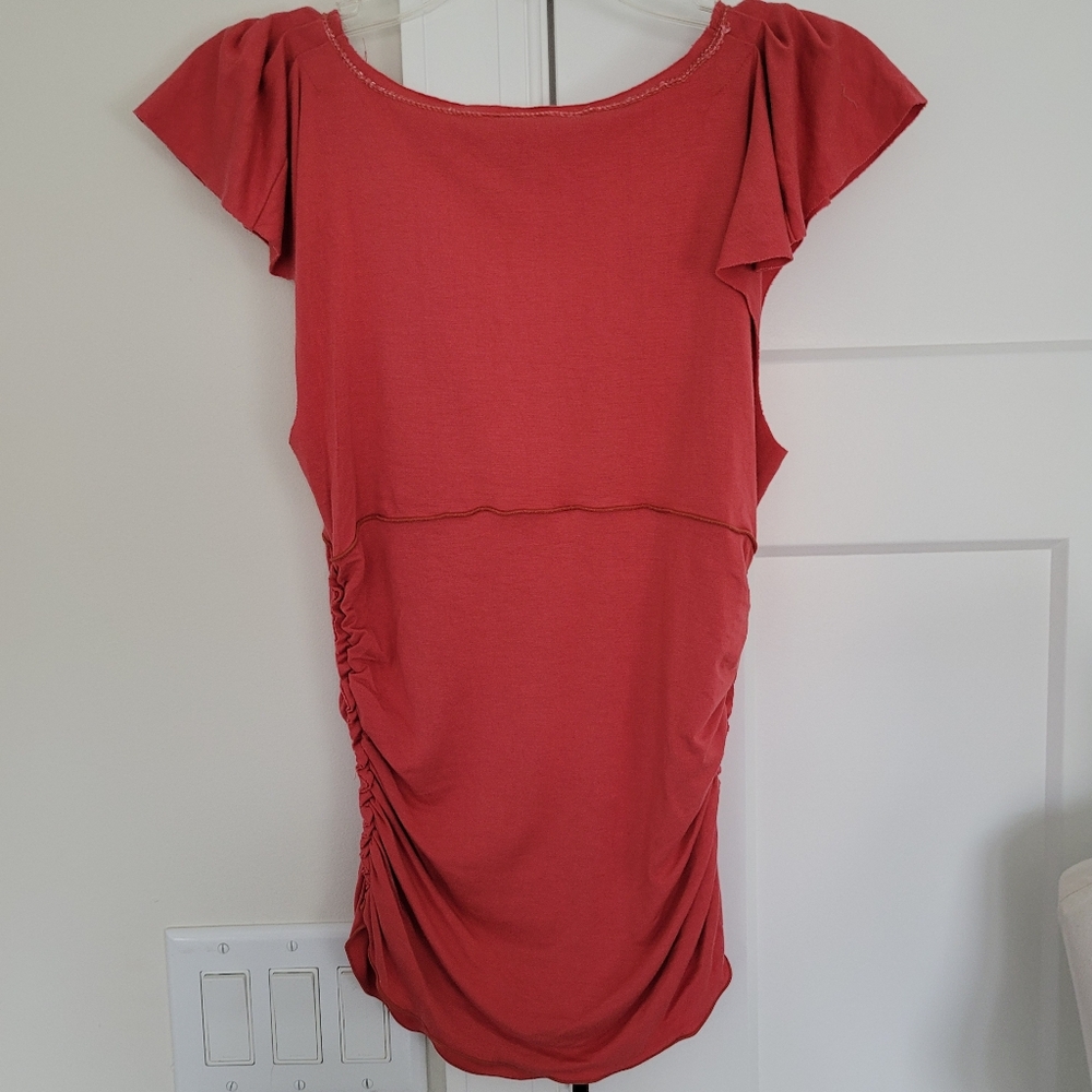 Max Studio Blouse Orange Coral Flutter Cap Sleeve Sequin Detail Ruched S… - Picture 3 of 9